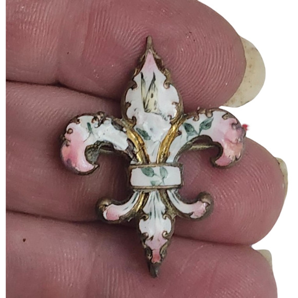 Antique  Victorian Enamel French Fleur Petite Butterly Pin Brooch C Clasp - Picture 2 of 3